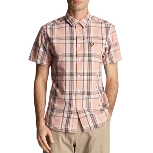 Lyle & Scott Linen Check Short Sleeve Palm Pink Shirt SW2011V X238